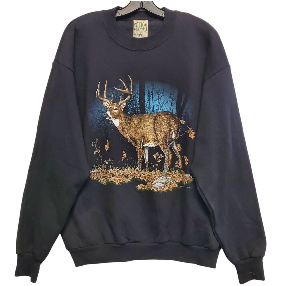 Vintage ROYAL T SPORTSWEAR Sweater Adult Large Black Deer Elk Hunting Wildlife